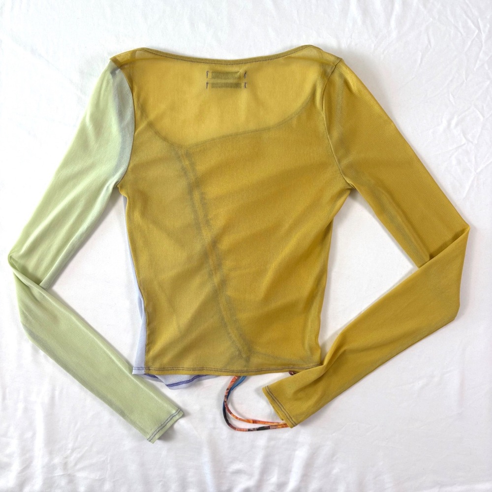 Urban Outfitters Shona Mesh Cinched Crop Top S Colorblock Tie Rave Club Festival - Picture 8 of 8